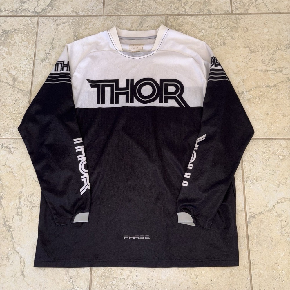 Thor Phase Motocross Long Sleeve Racing Jersey Black White Dirt-Bike Shirt Sz XL